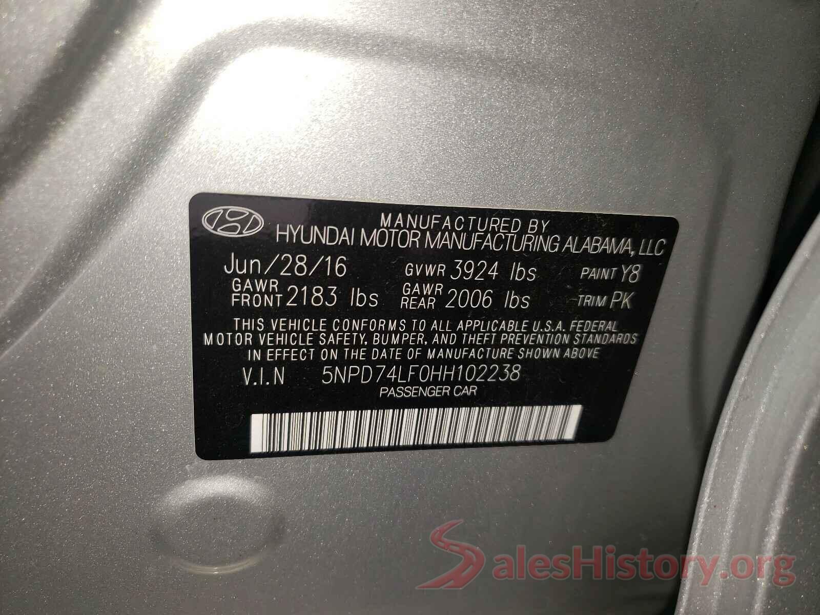 5NPD74LF0HH102238 2017 HYUNDAI ELANTRA