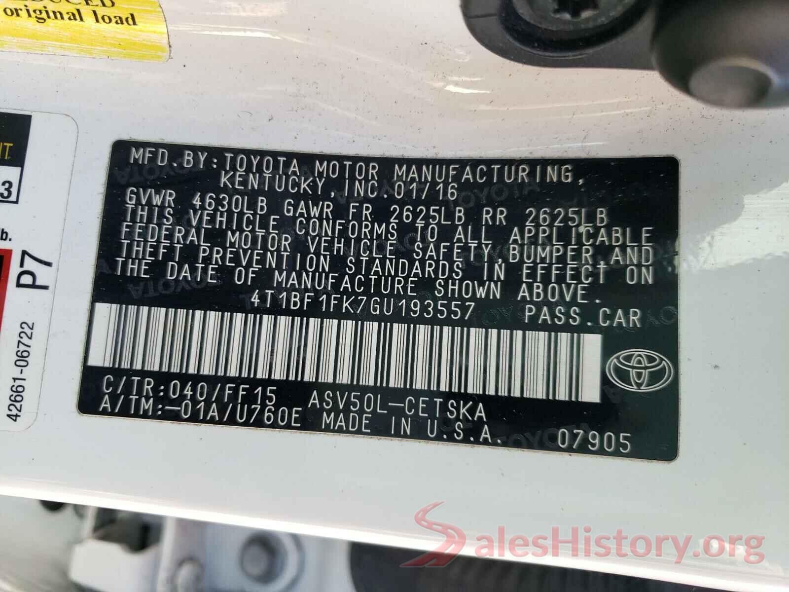 4T1BF1FK7GU193557 2016 TOYOTA CAMRY