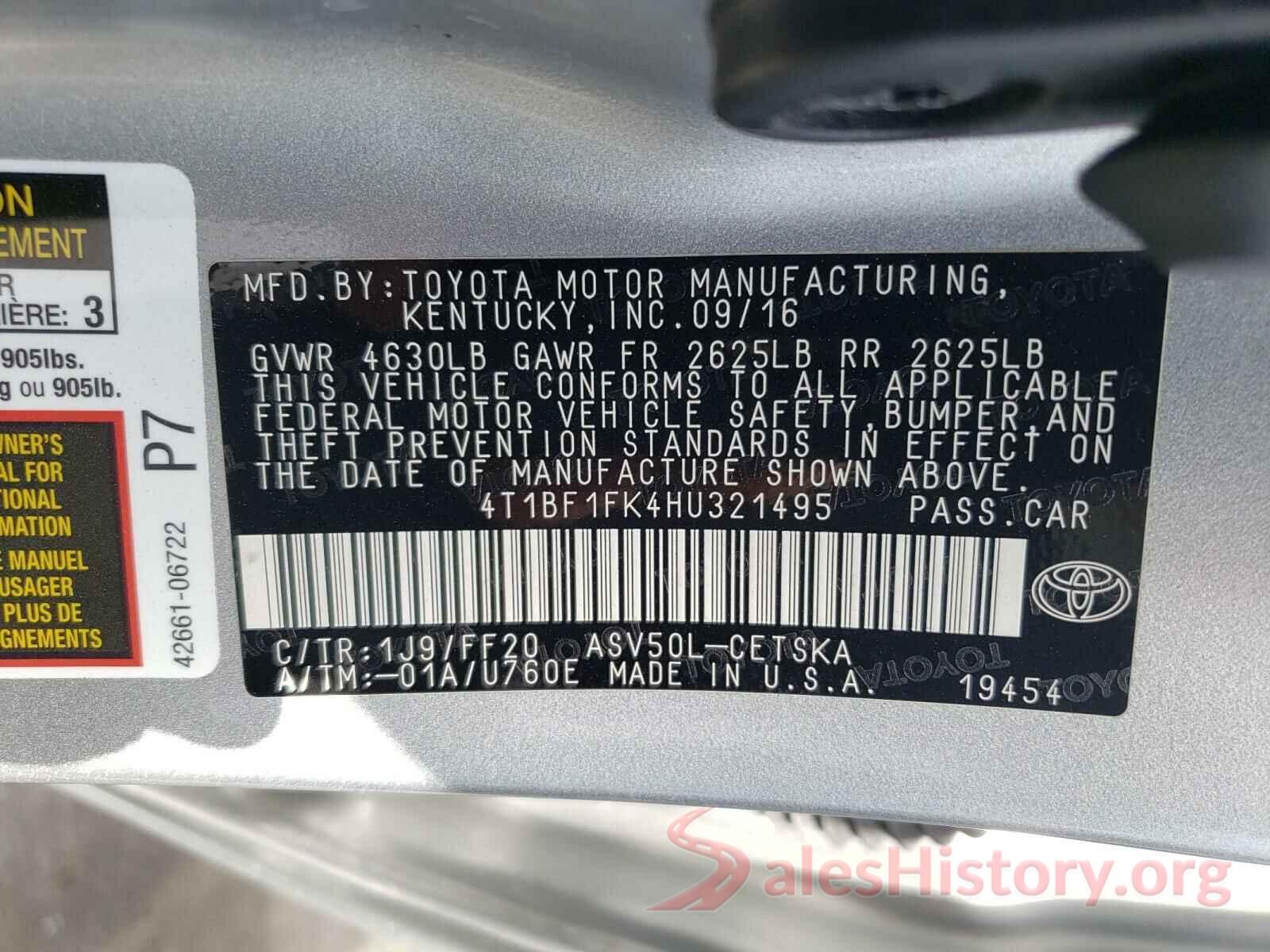 4T1BF1FK4HU321495 2017 TOYOTA CAMRY