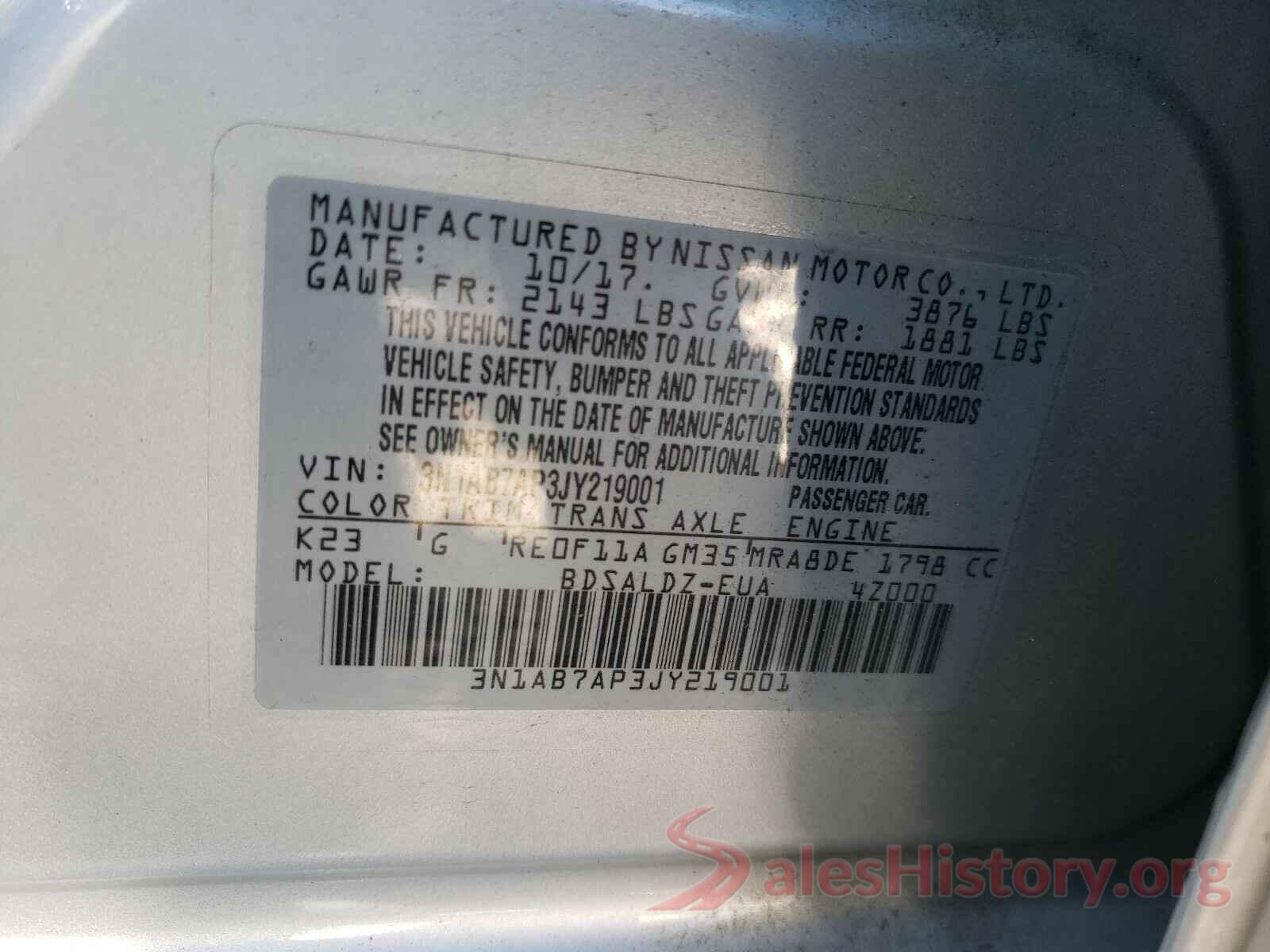 3N1AB7AP3JY219001 2018 NISSAN SENTRA