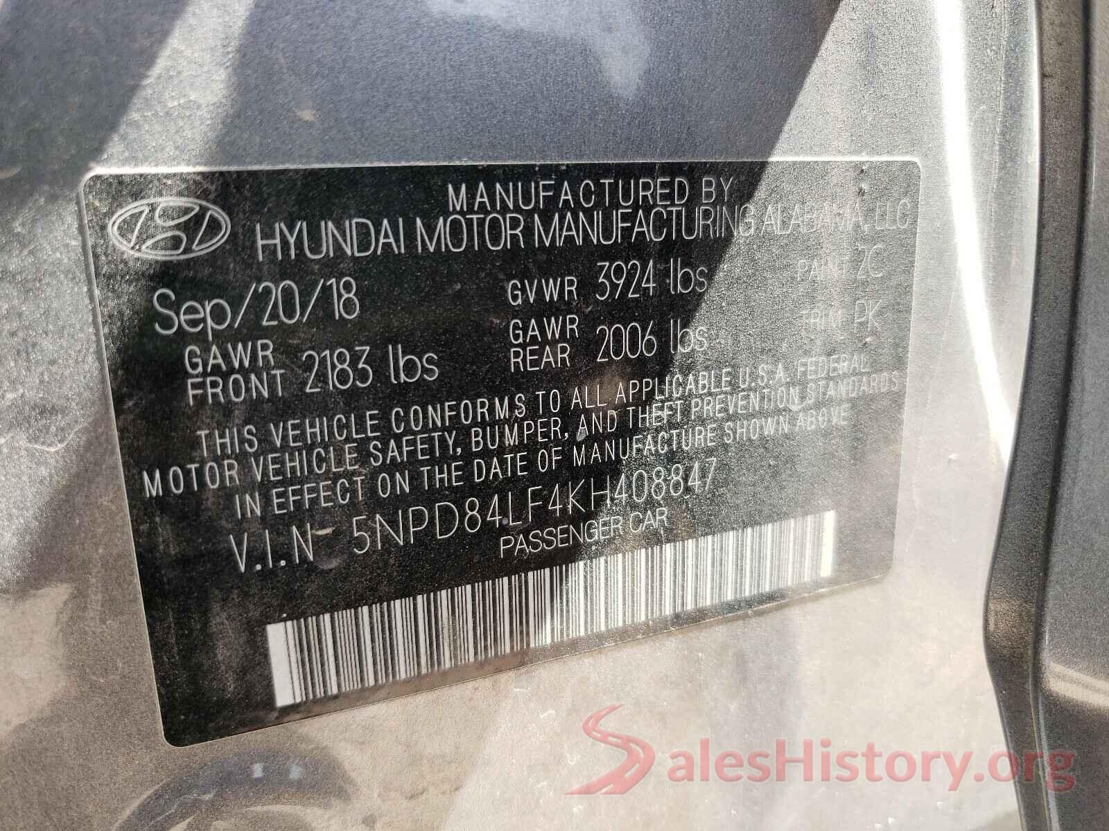 5NPD84LF4KH408847 2019 HYUNDAI ELANTRA