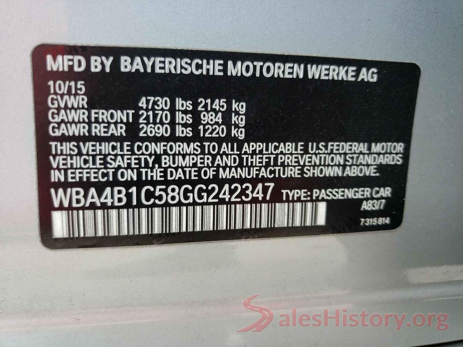 WBA4B1C58GG242347 2016 BMW 4 SERIES