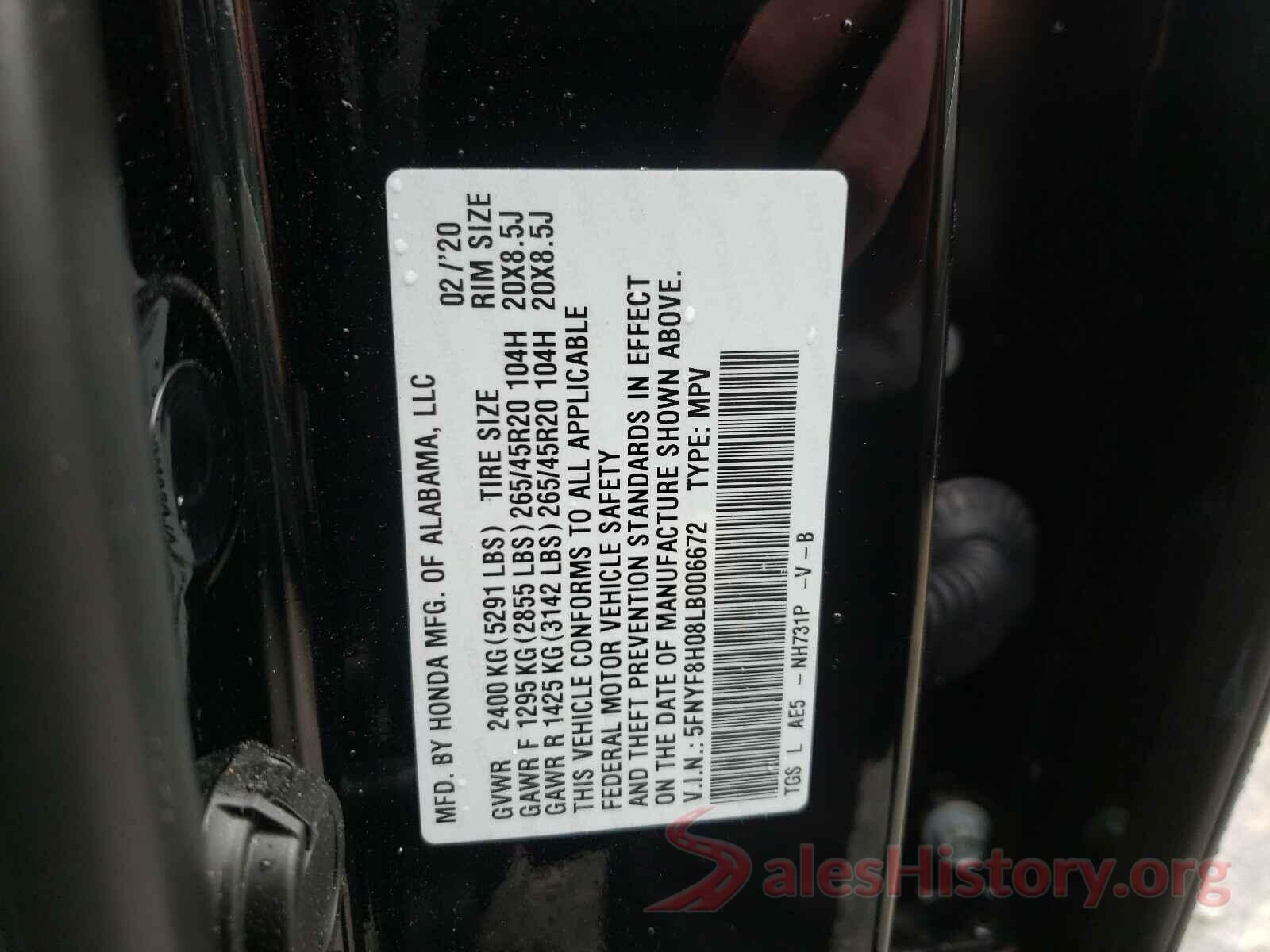 5FNYF8H08LB006672 2020 HONDA PASSPORT