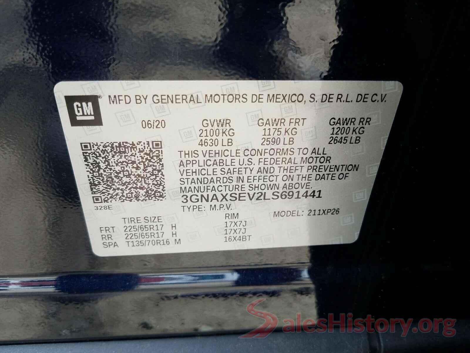 3GNAXSEV2LS691441 2020 CHEVROLET EQUINOX