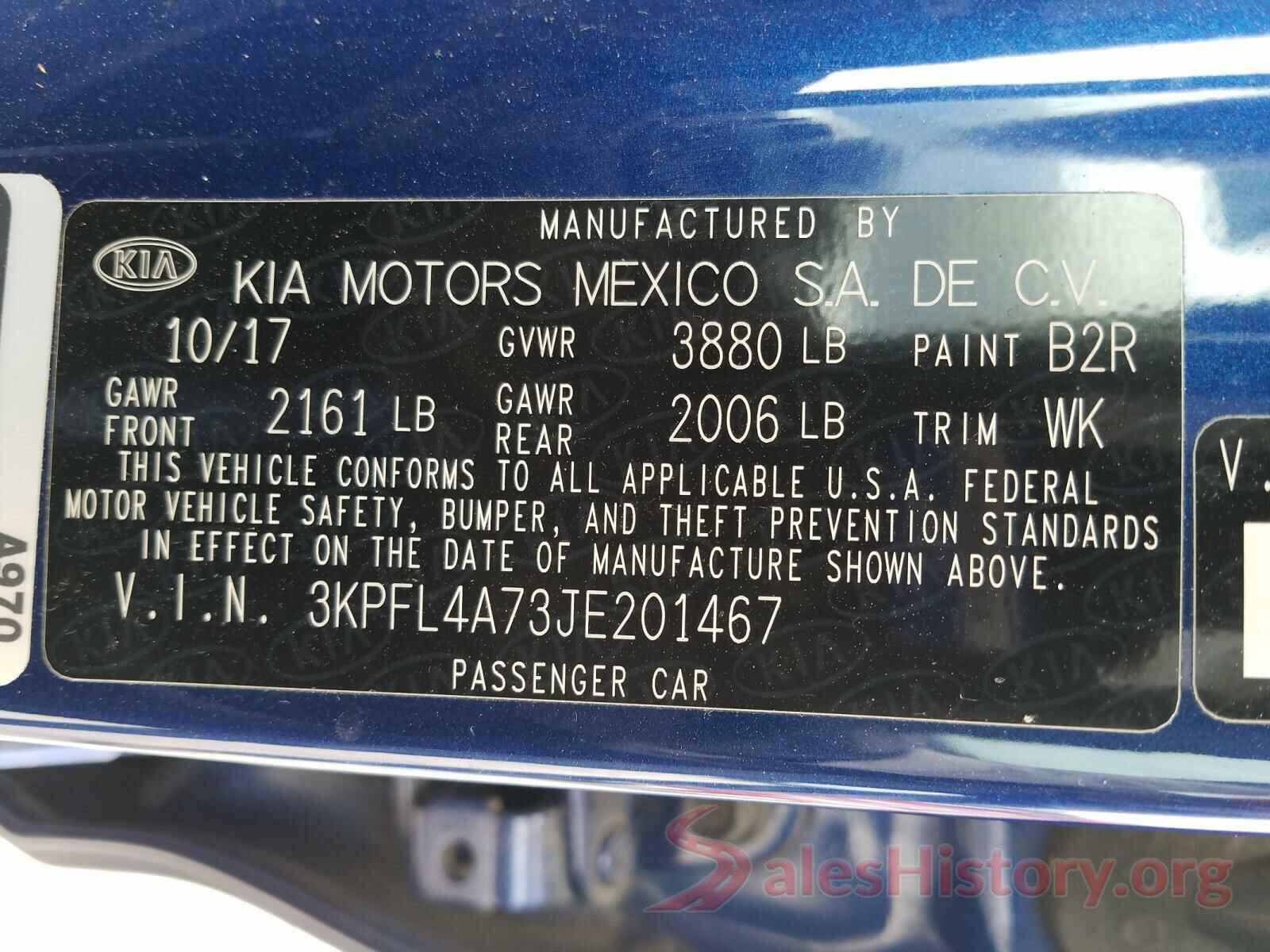 3KPFL4A73JE201467 2018 KIA FORTE