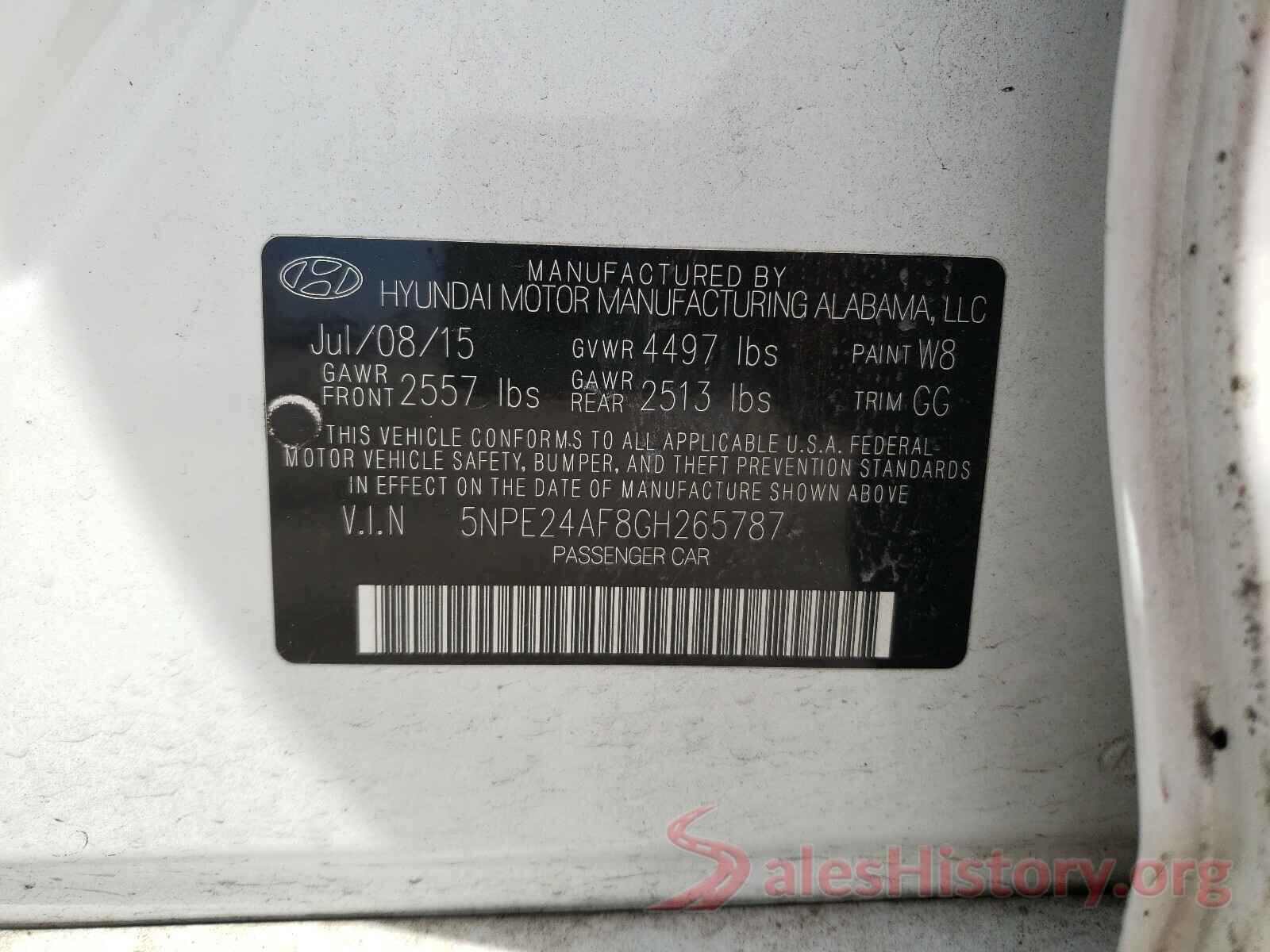 5NPE24AF8GH265787 2016 HYUNDAI SONATA