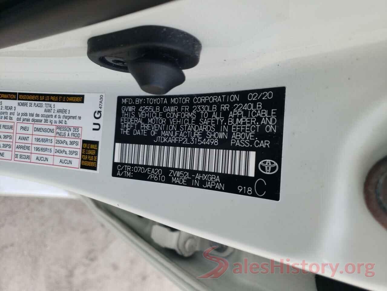 JTDKARFP2L3154498 2020 TOYOTA PRIUS