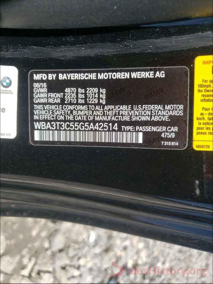 WBA3T3C55G5A42514 2016 BMW 4 SERIES