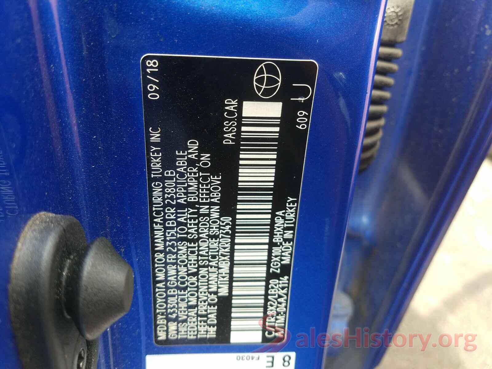 NMTKHMBX7KR073450 2019 TOYOTA C-HR