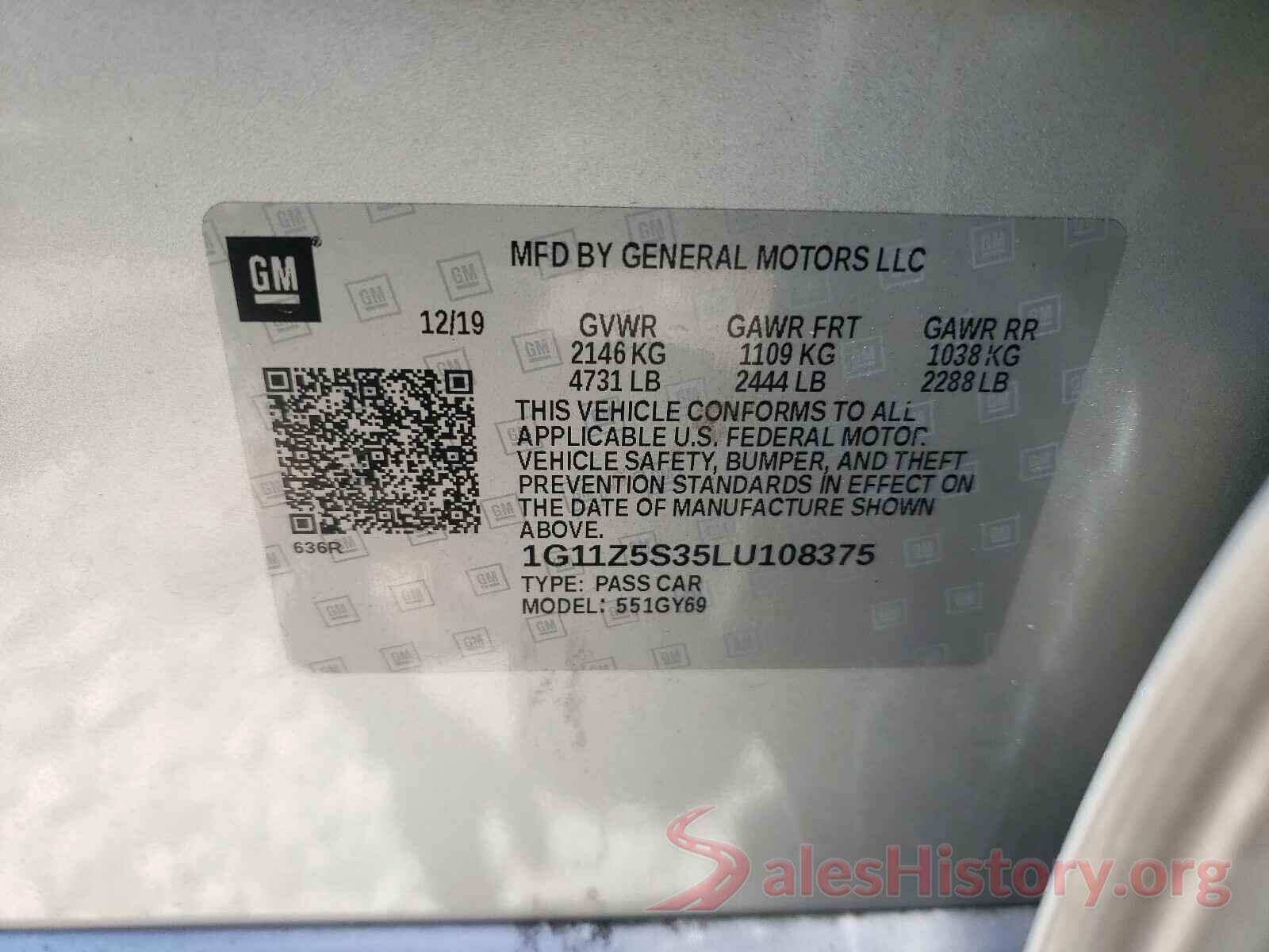 1G11Z5S35LU108375 2020 CHEVROLET IMPALA