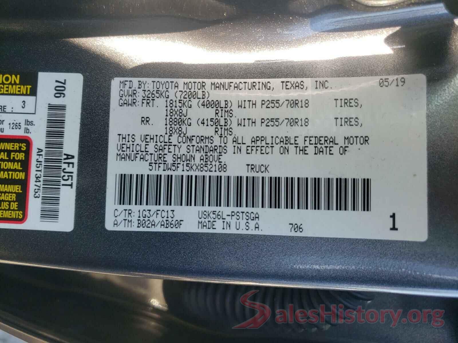 5TFDW5F15KX852108 2019 TOYOTA TUNDRA