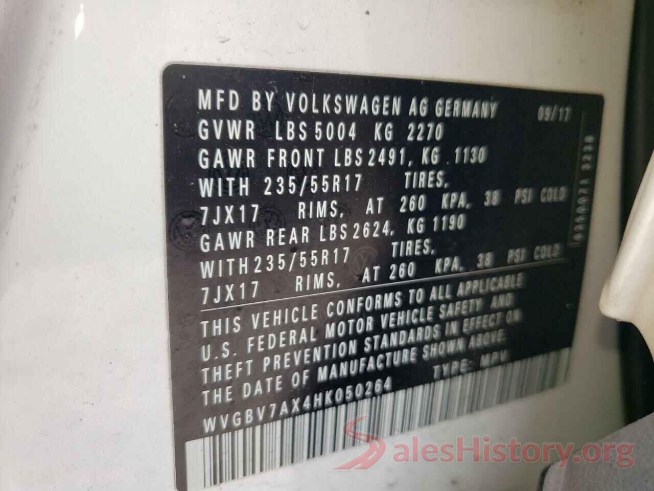 WVGBV7AX4HK050264 2017 VOLKSWAGEN TIGUAN