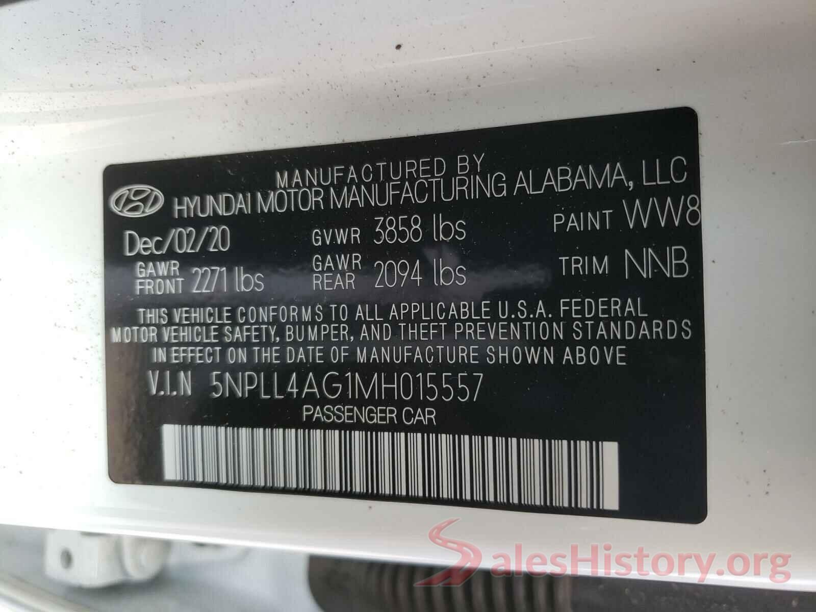 5NPLL4AG1MH015557 2021 HYUNDAI ELANTRA