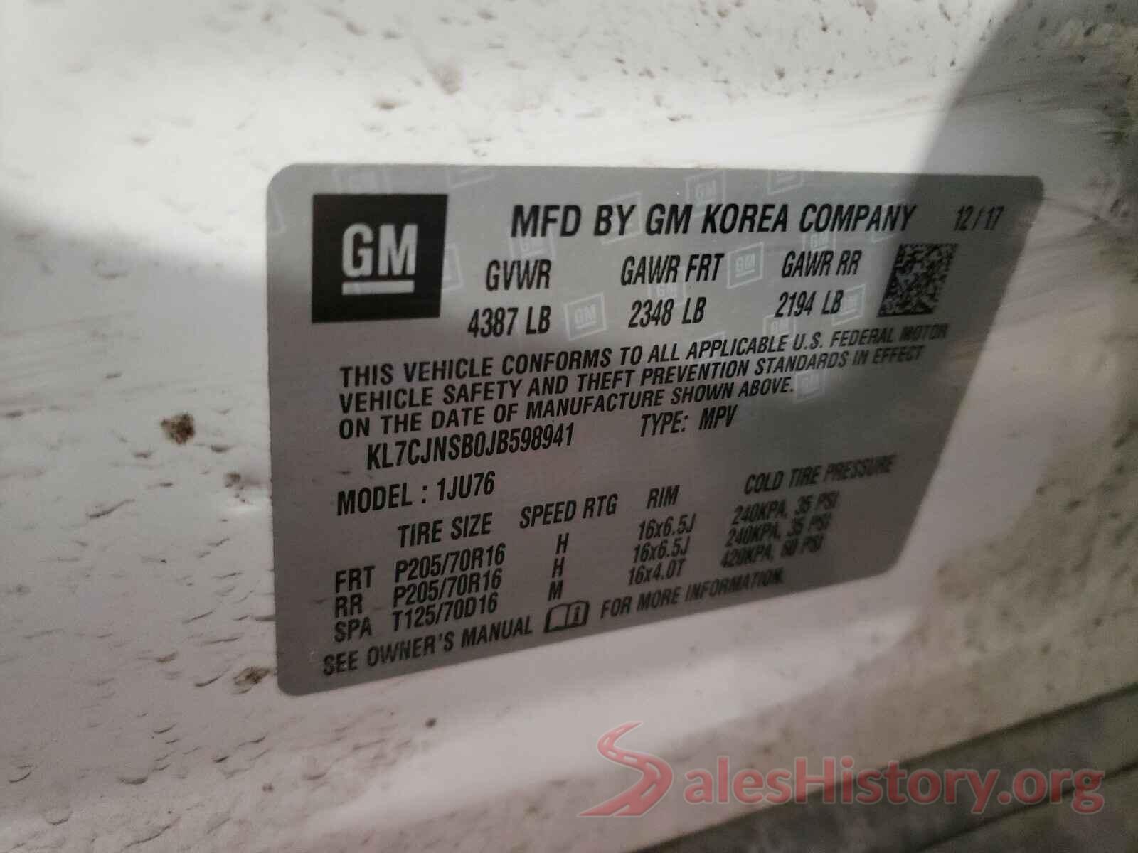 KL7CJNSB0JB598941 2018 CHEVROLET TRAX