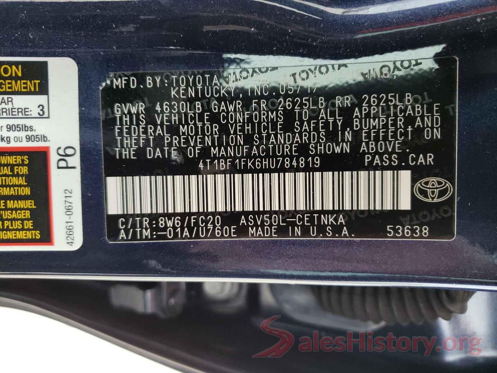 4T1BF1FK6HU784819 2017 TOYOTA CAMRY