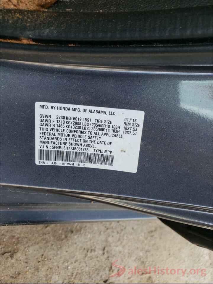 5FNRL6H77JB081763 2018 HONDA ODYSSEY