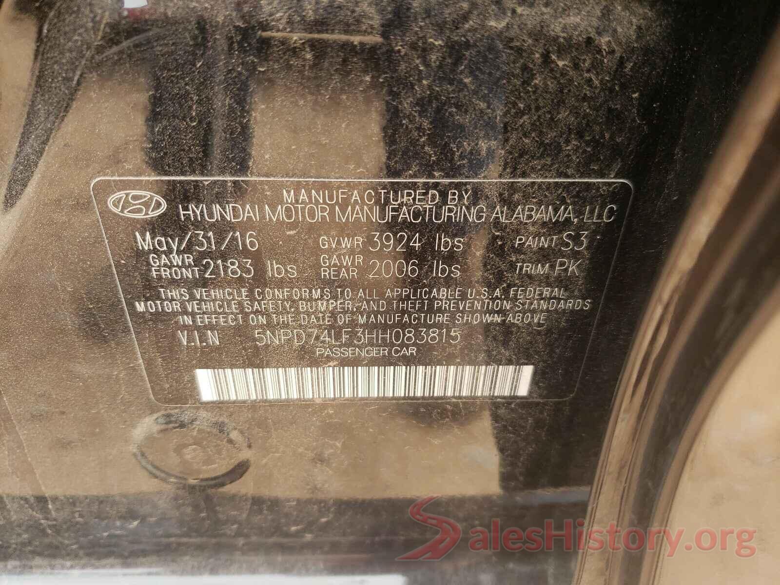 5NPD74LF3HH083815 2017 HYUNDAI ELANTRA