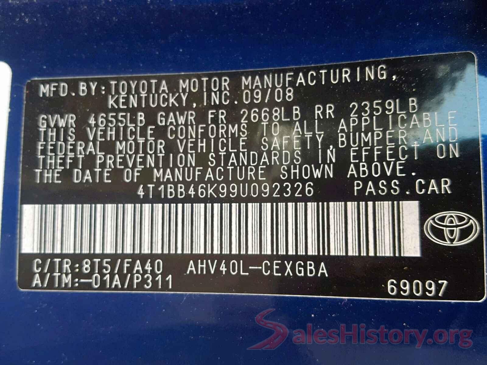 4T1BB46K99U092326 2009 TOYOTA CAMRY