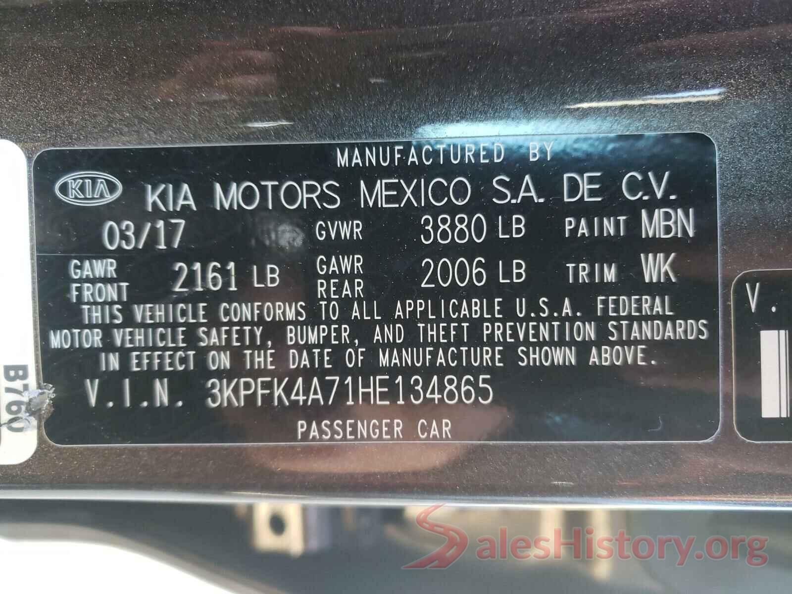 3KPFK4A71HE134865 2017 KIA FORTE