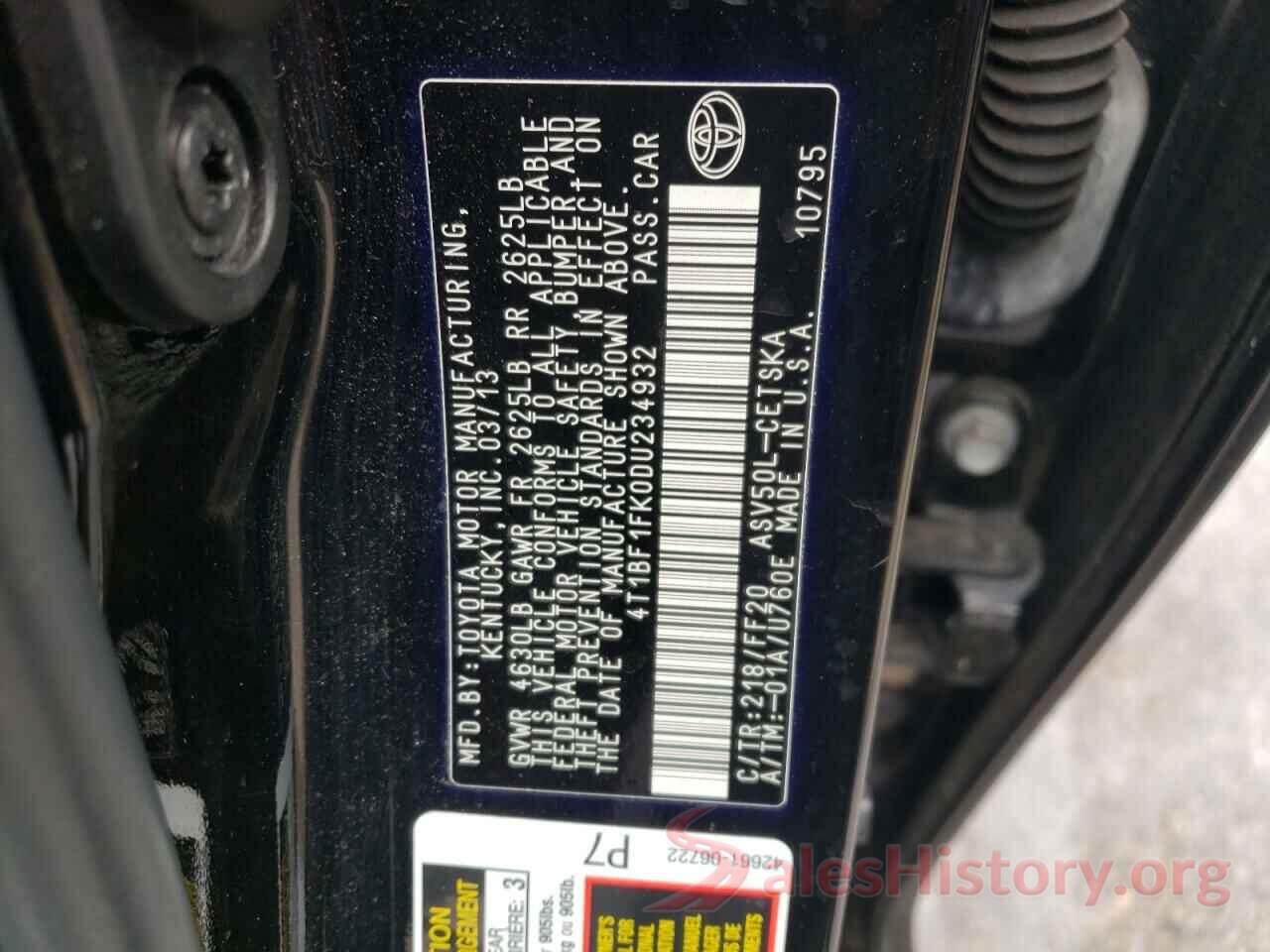 4T1BF1FK0DU234932 2013 TOYOTA CAMRY