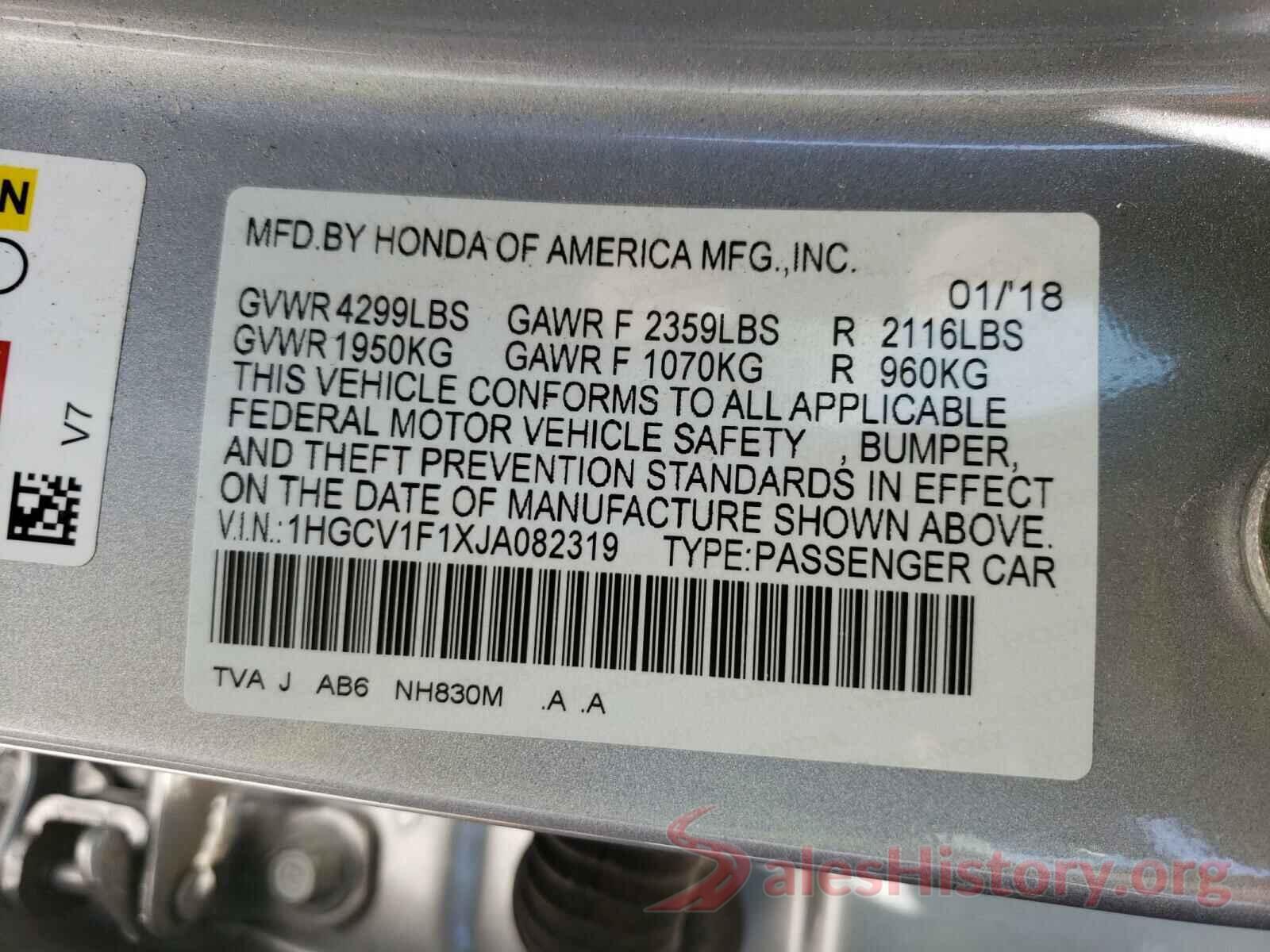 1HGCV1F1XJA082319 2018 HONDA ACCORD