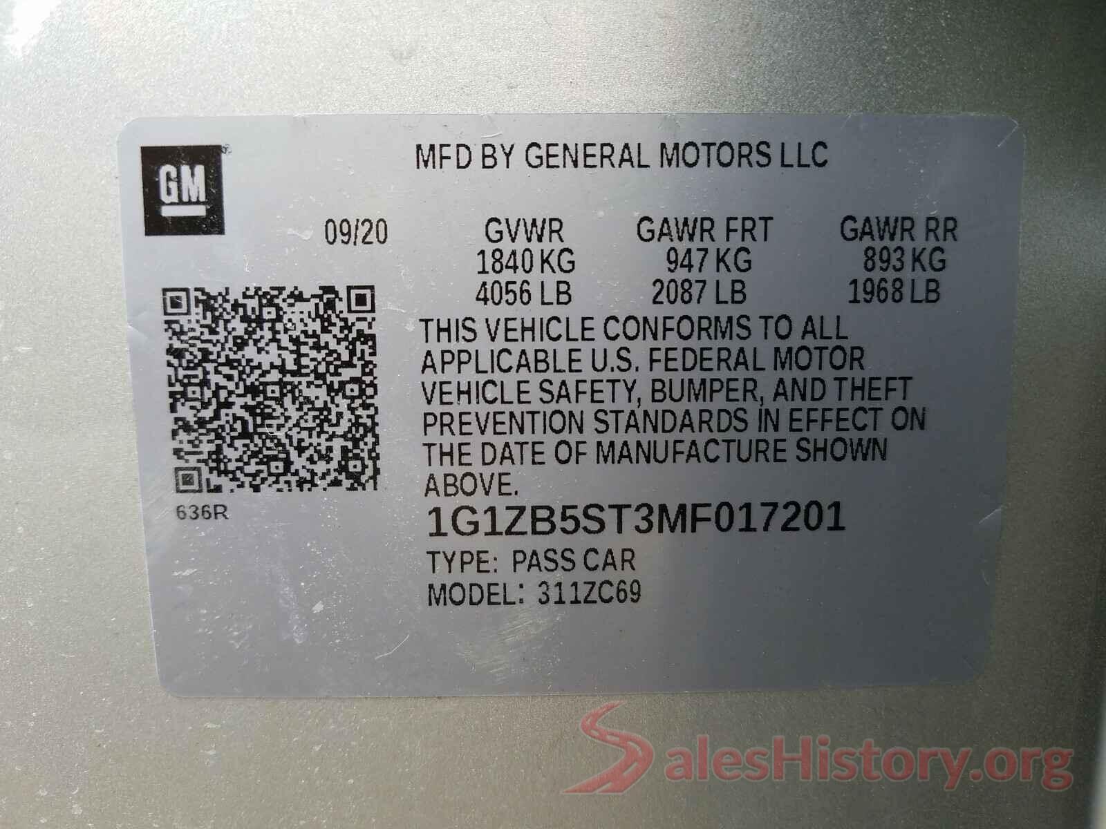 1G1ZB5ST3MF017201 2021 CHEVROLET MALIBU