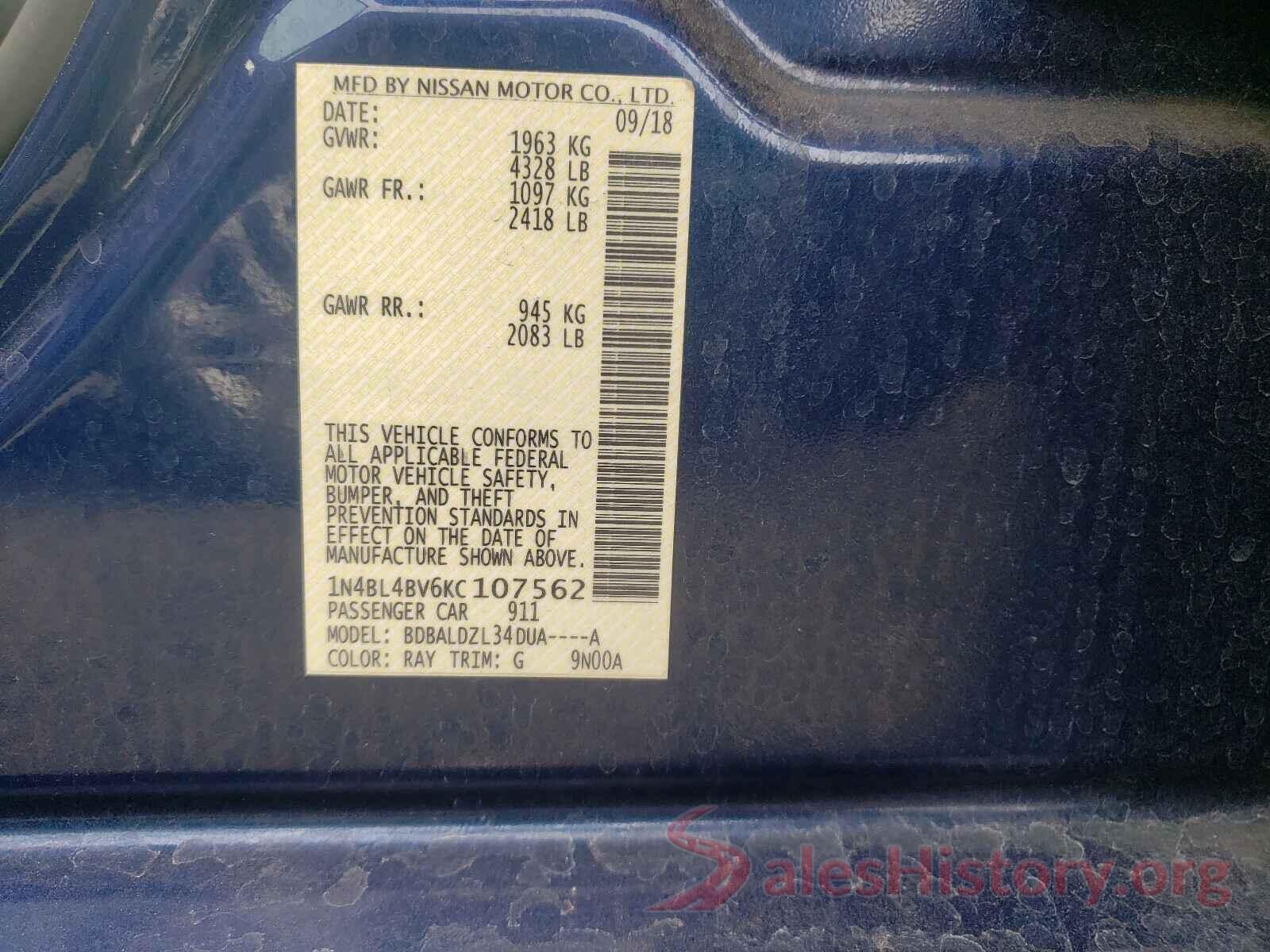 1N4BL4BV6KC107562 2019 NISSAN ALTIMA