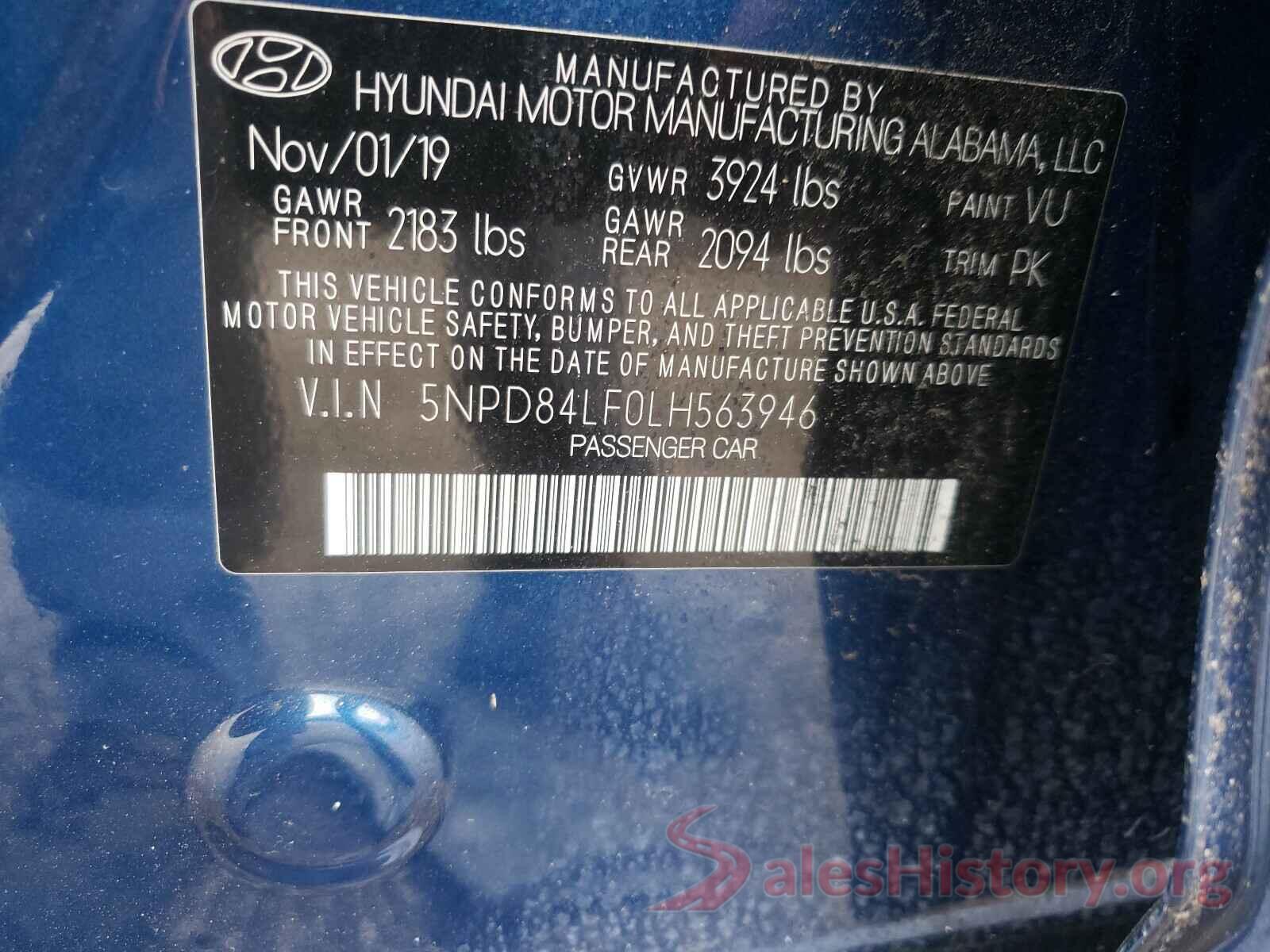 5NPD84LF0LH563946 2020 HYUNDAI ELANTRA