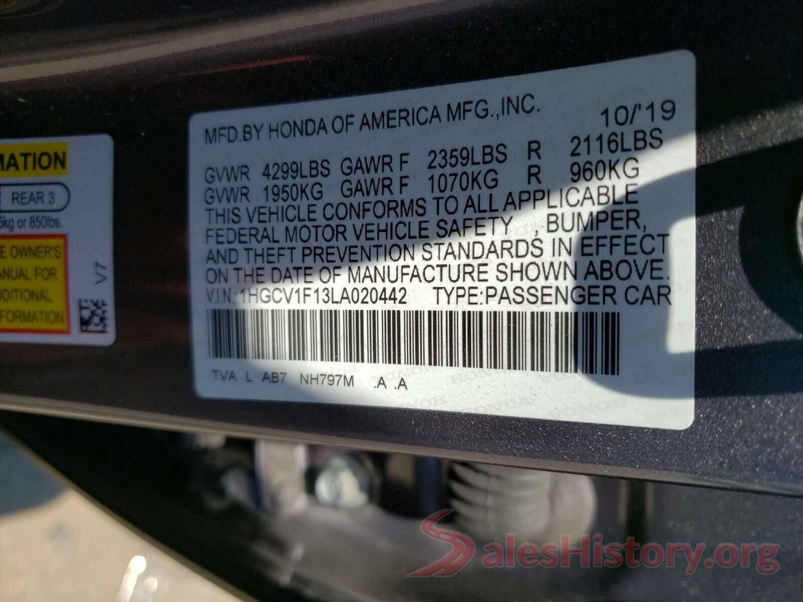 1HGCV1F13LA020442 2020 HONDA ACCORD