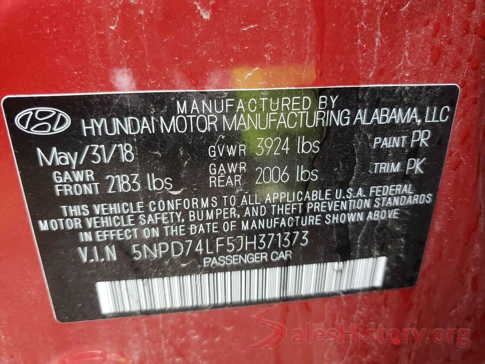 5NPD74LF5JH371373 2018 HYUNDAI ELANTRA