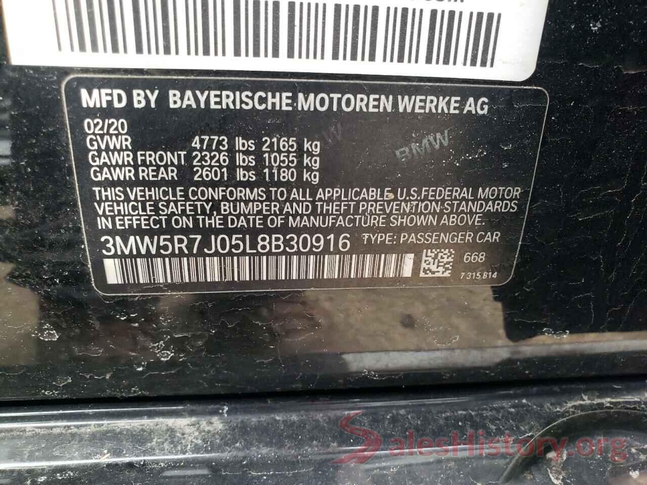 3MW5R7J05L8B30916 2020 BMW 3 SERIES