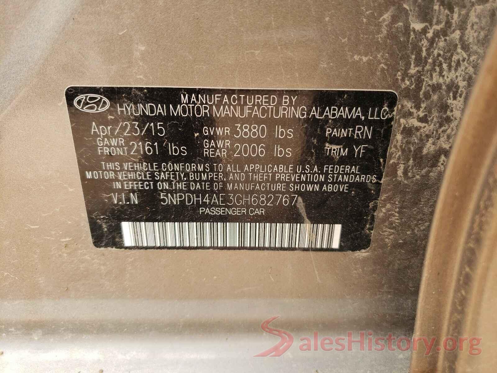 5NPDH4AE3GH682767 2016 HYUNDAI ELANTRA