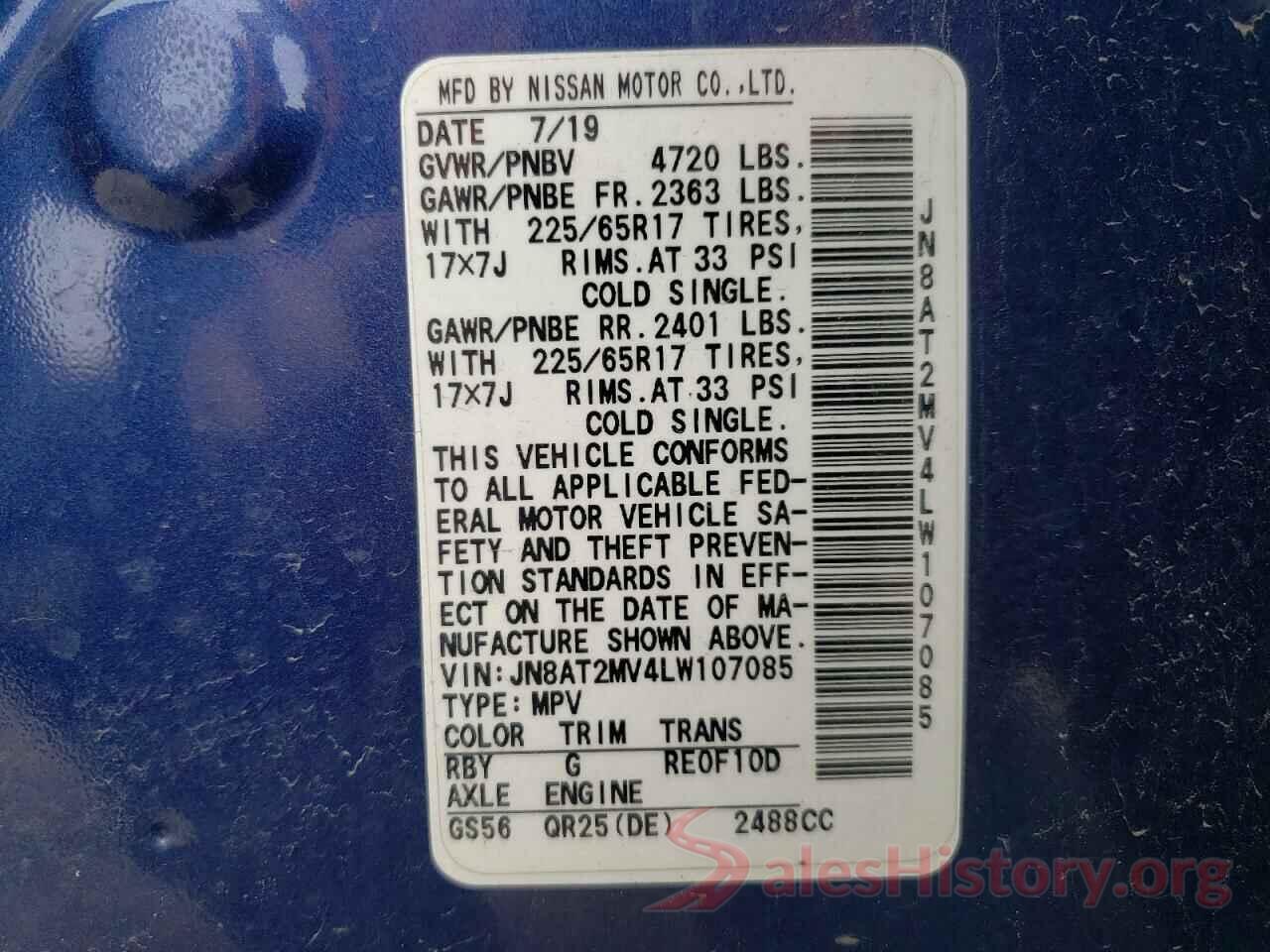 JN8AT2MV4LW107085 2020 NISSAN ROGUE