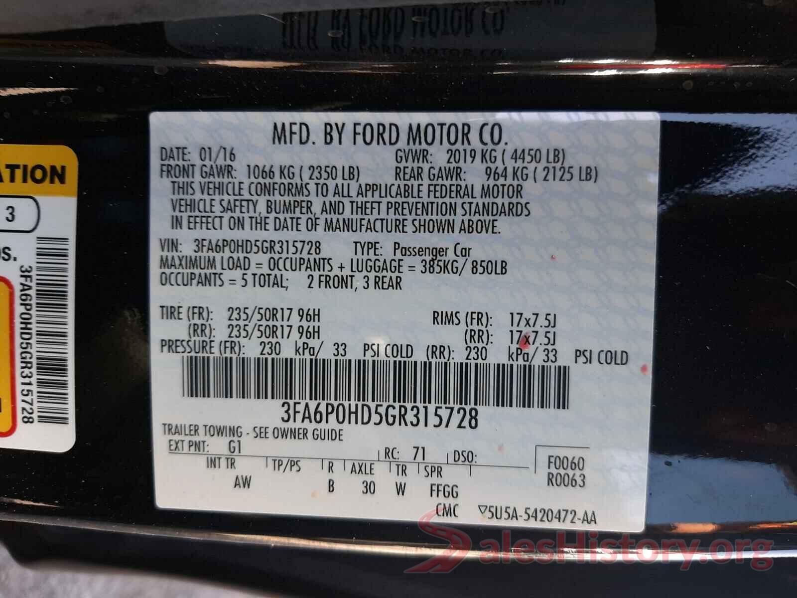 3FA6P0HD5GR315728 2016 FORD FUSION