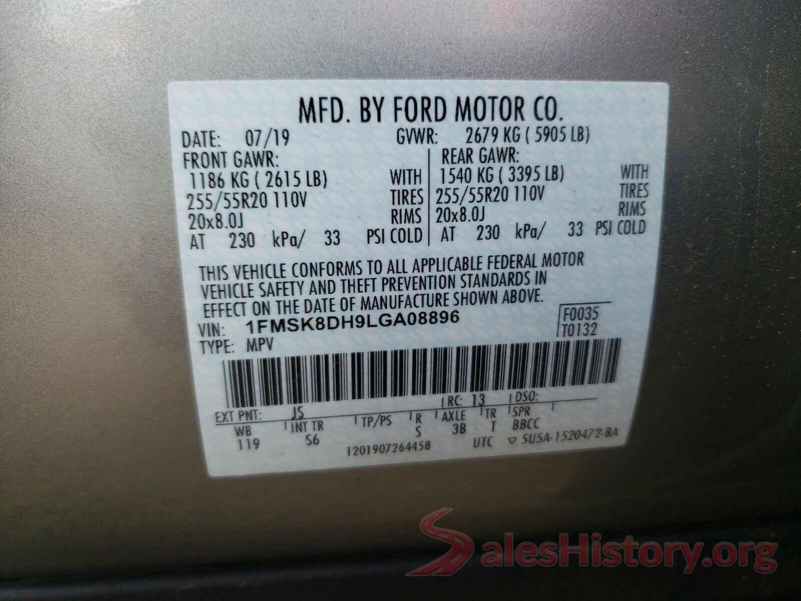 1FMSK8DH9LGA08896 2020 FORD EXPLORER