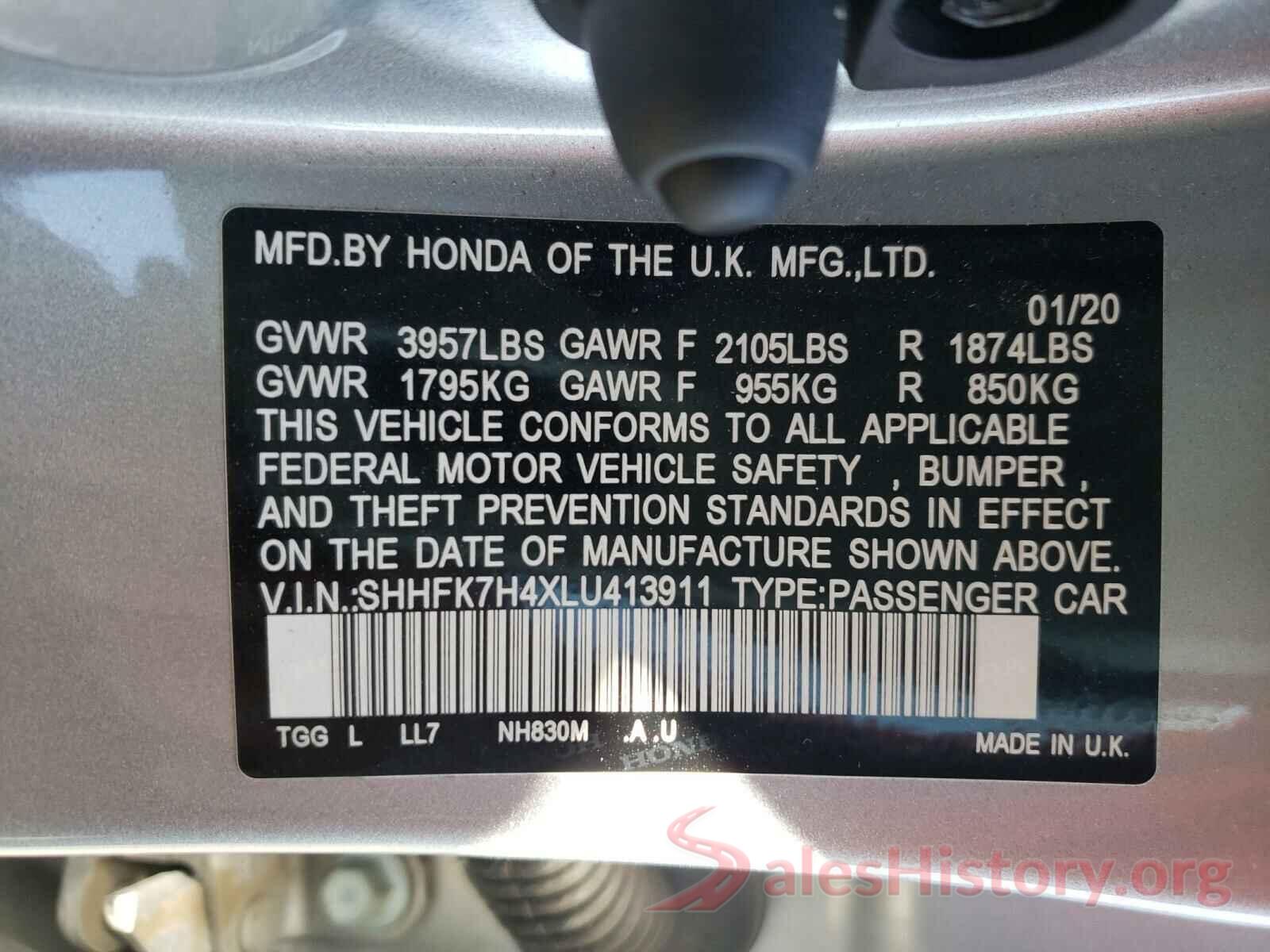 SHHFK7H4XLU413911 2020 HONDA CIVIC