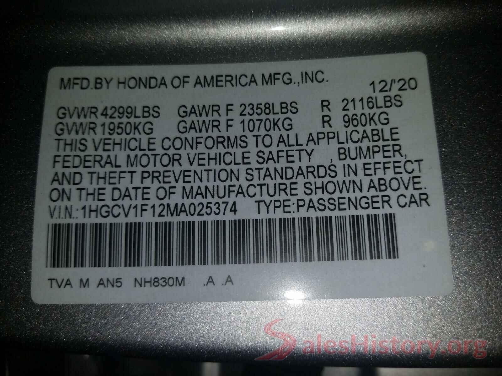 1HGCV1F12MA025374 2021 HONDA ACCORD