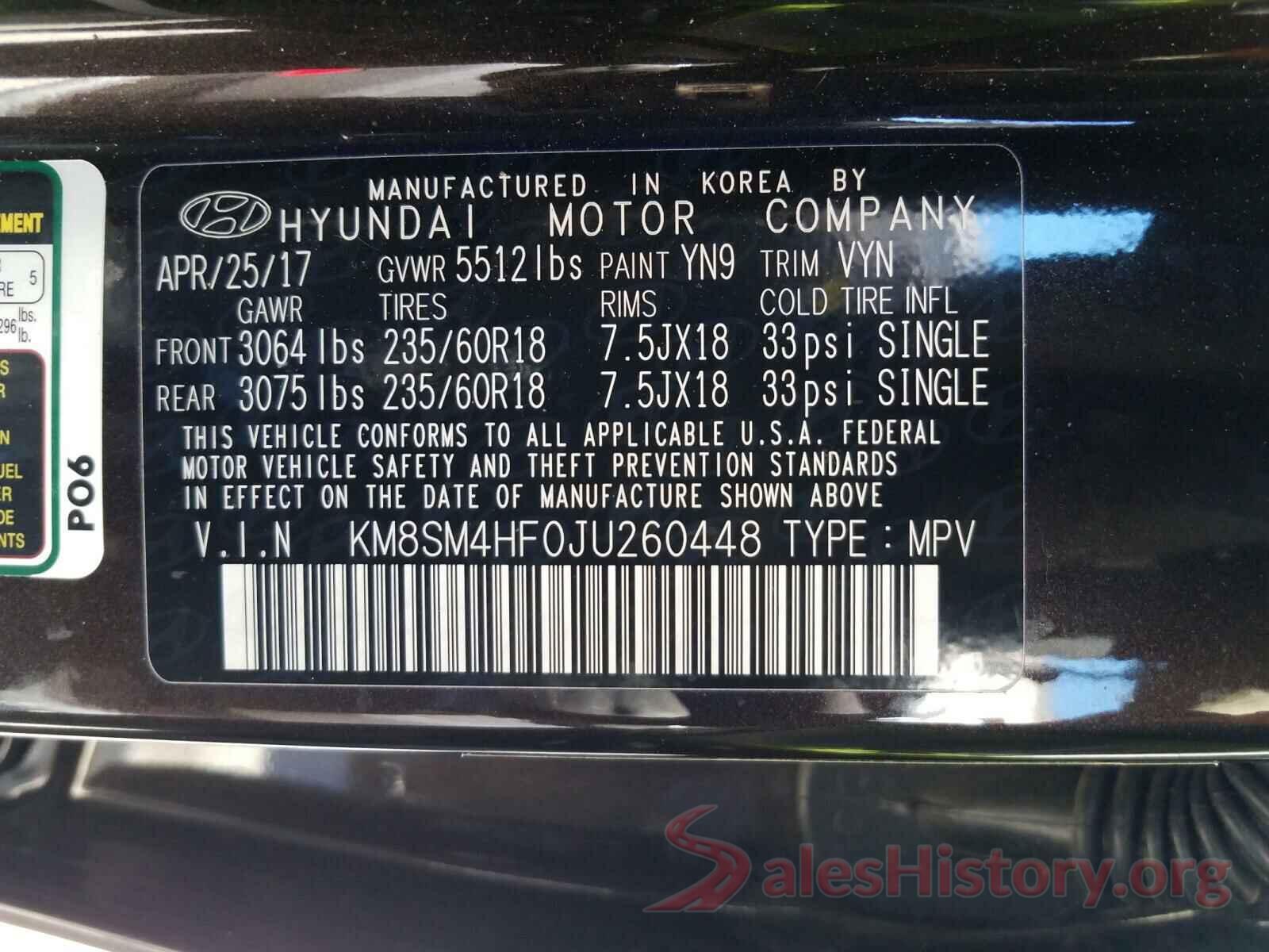 KM8SM4HF0JU260448 2018 HYUNDAI SANTA FE