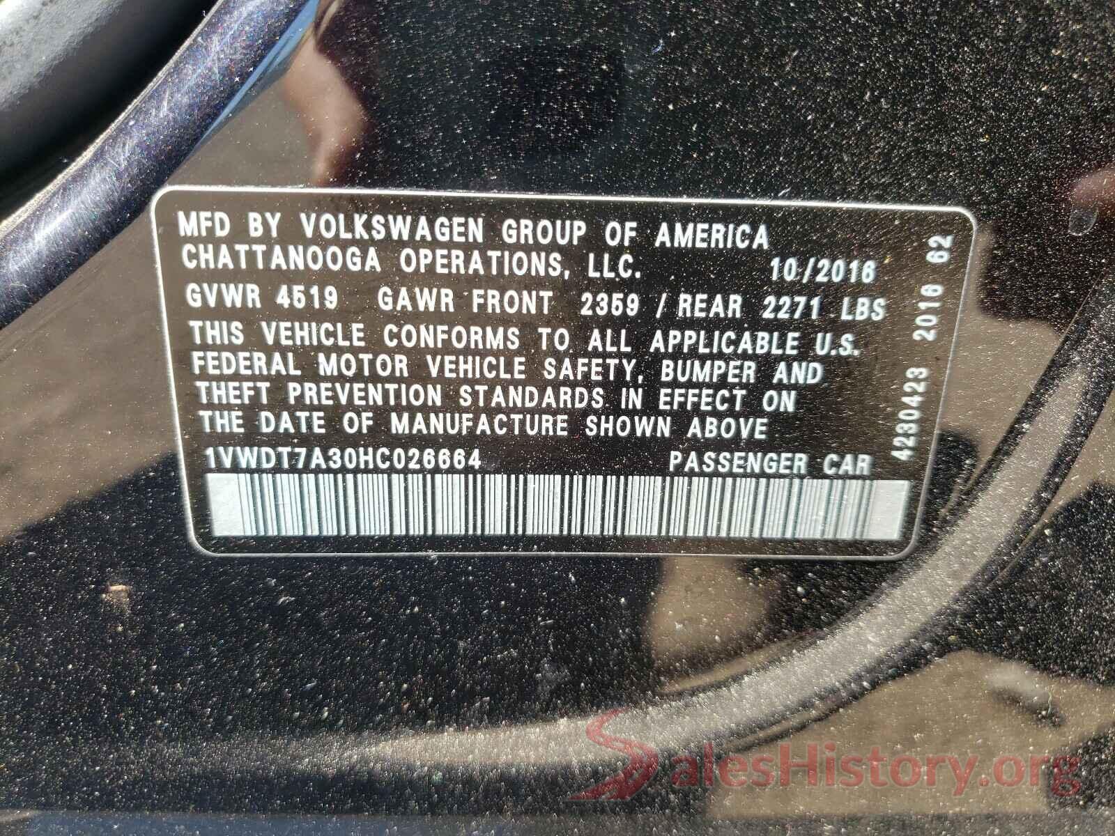 1VWDT7A30HC026664 2017 VOLKSWAGEN PASSAT