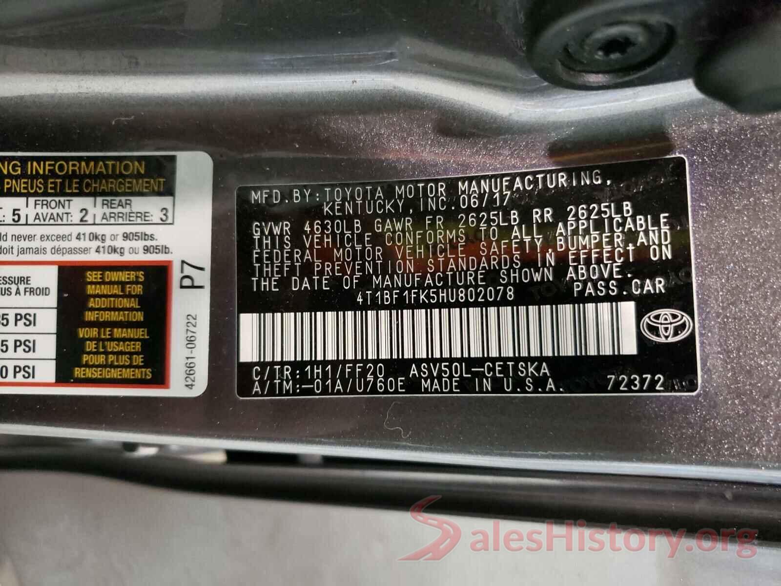 4T1BF1FK5HU802078 2017 TOYOTA CAMRY