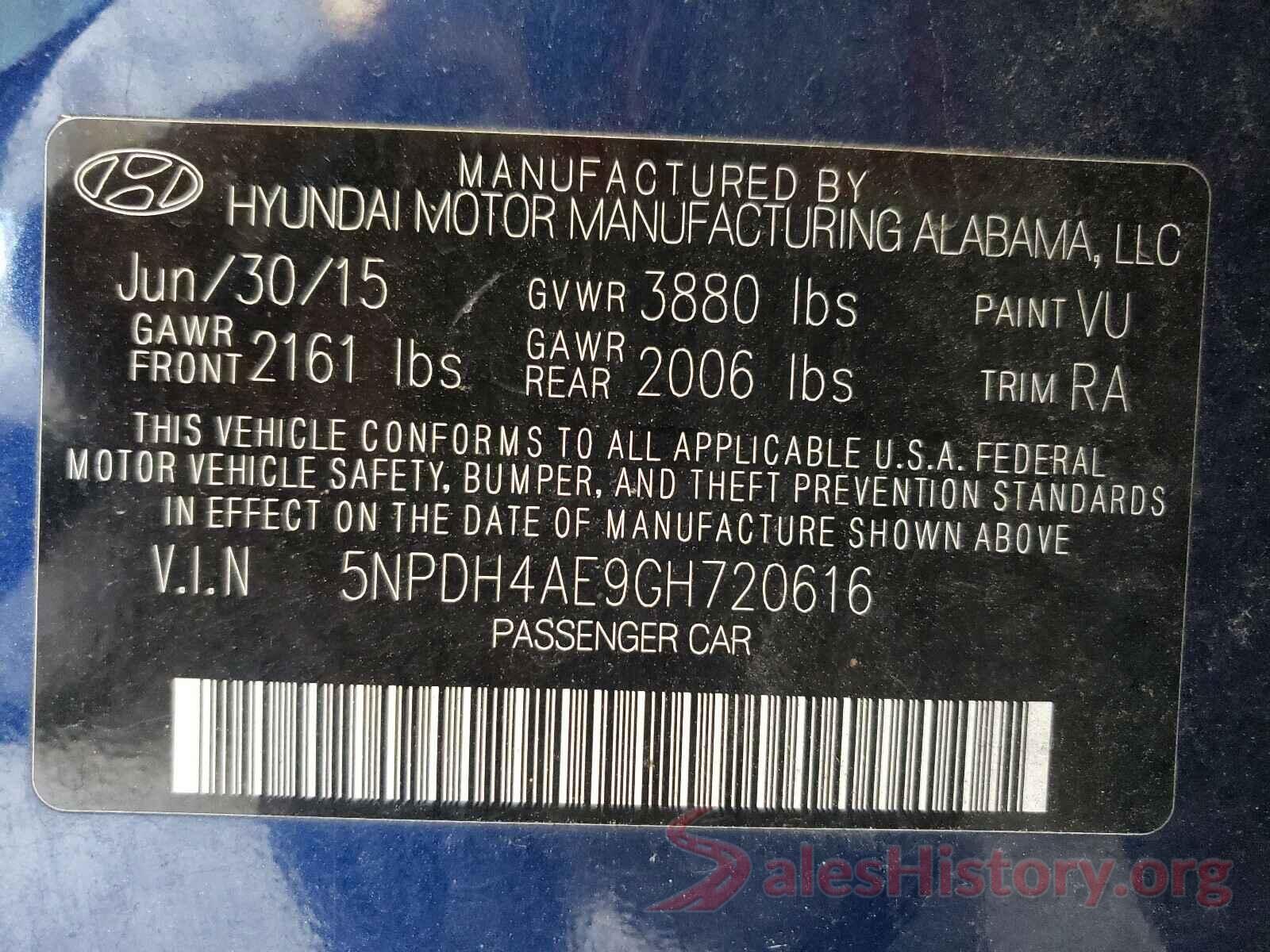 5NPDH4AE9GH720616 2016 HYUNDAI ELANTRA