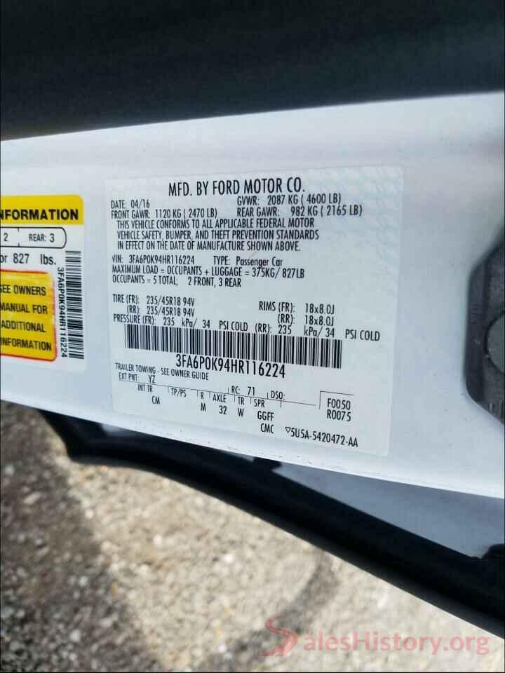 3FA6P0K94HR116224 2017 FORD FUSION