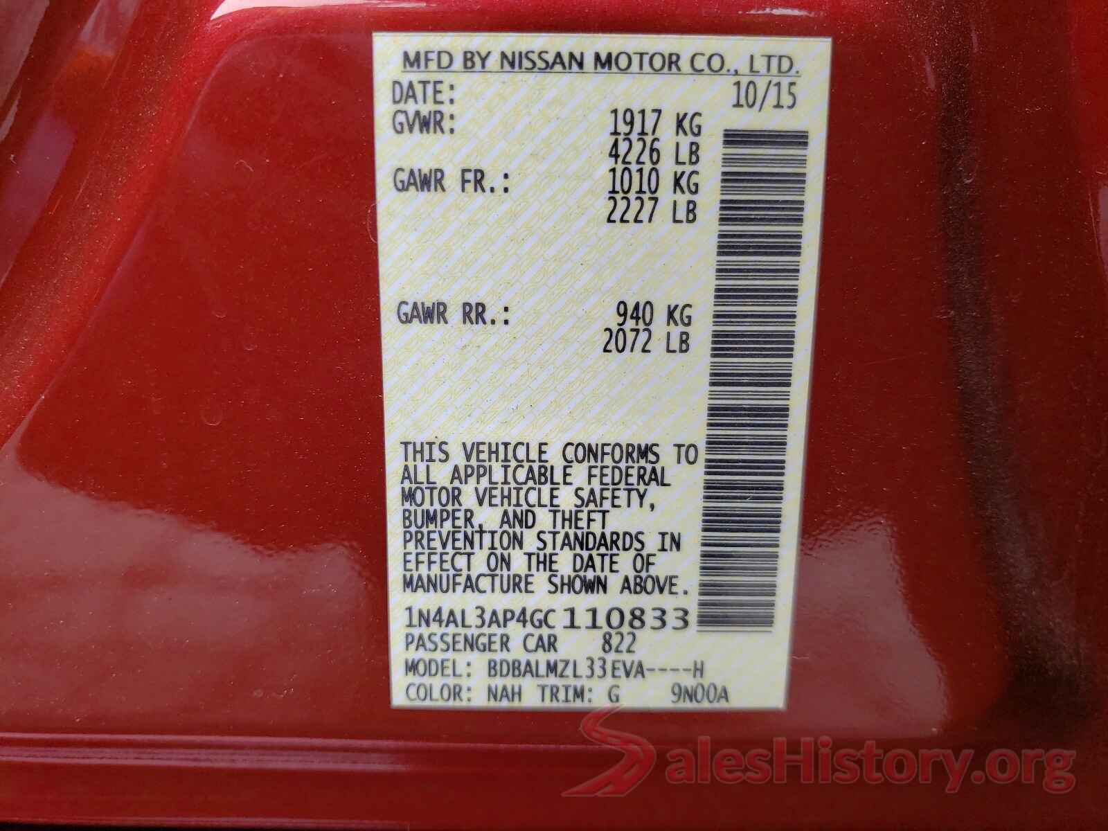 1N4AL3AP4GC110833 2016 NISSAN ALTIMA