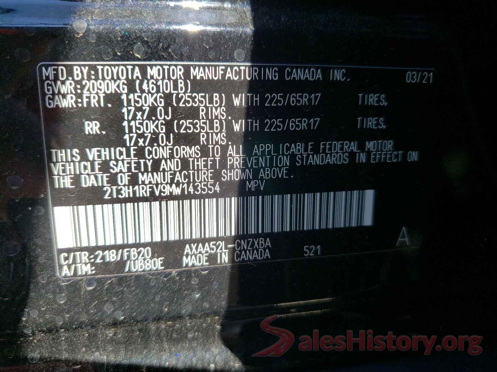 2T3H1RFV9MW143554 2021 TOYOTA RAV4