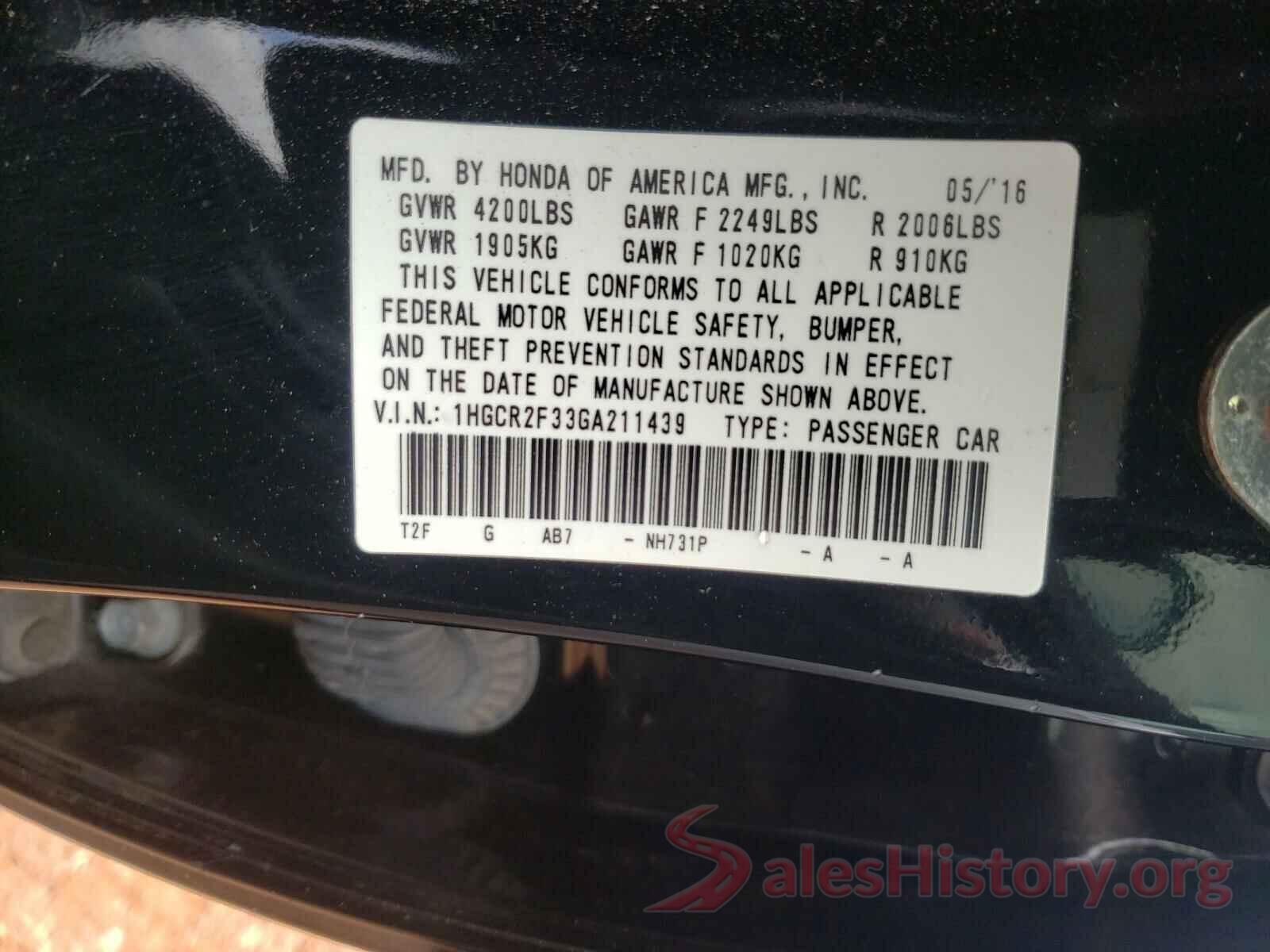 1HGCR2F33GA211439 2016 HONDA ACCORD