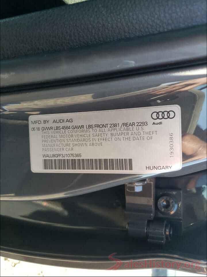 WAUJ8GFF3J1075365 2018 AUDI A3