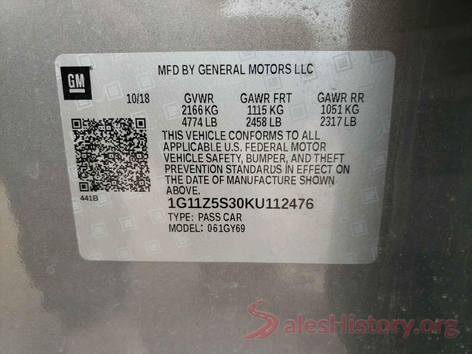 1G11Z5S30KU112476 2019 CHEVROLET IMPALA