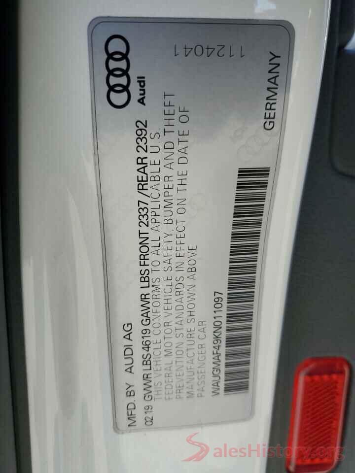 WAUGMAF49KN011097 2019 AUDI A4