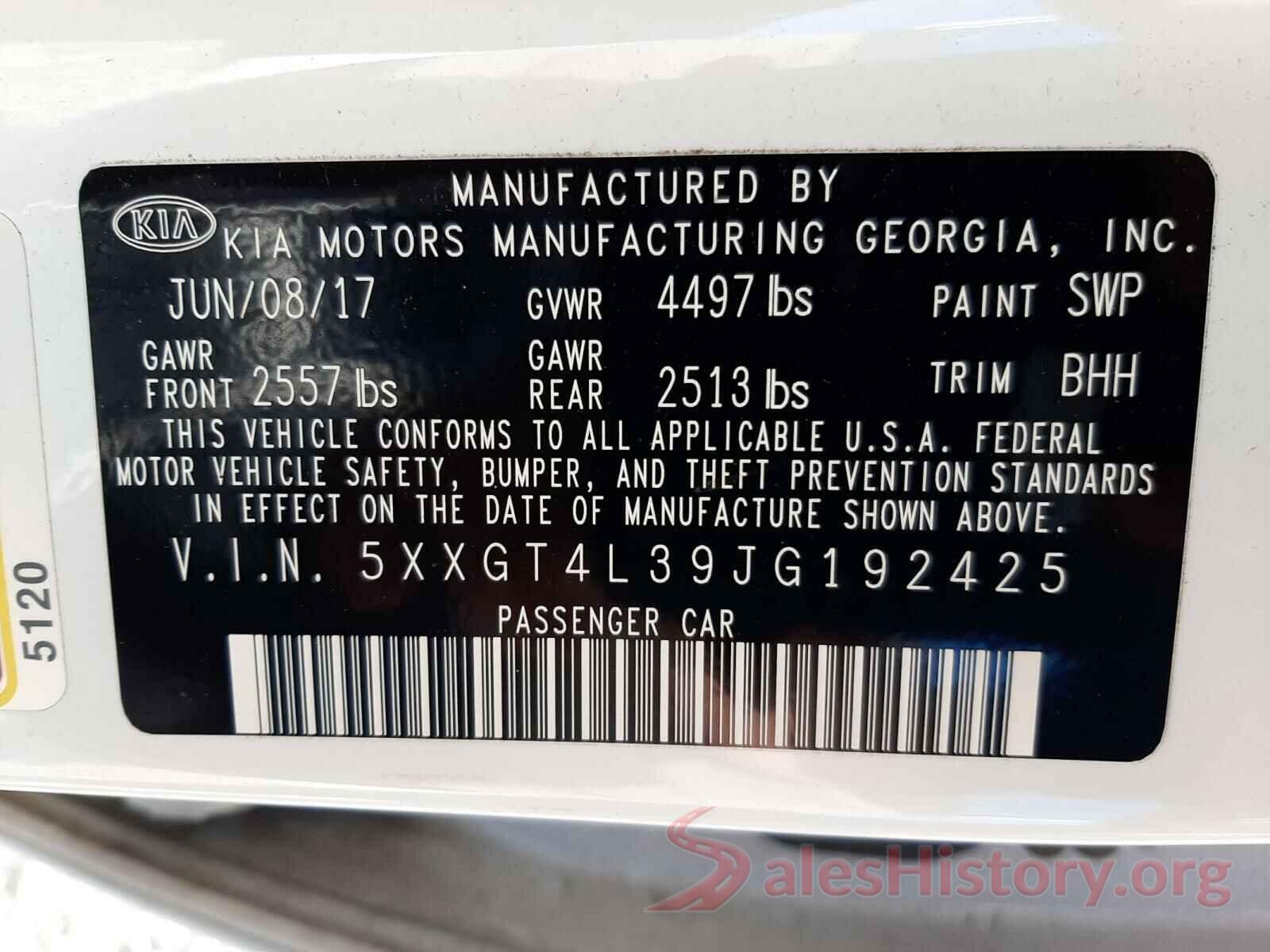 5XXGT4L39JG192425 2018 KIA OPTIMA