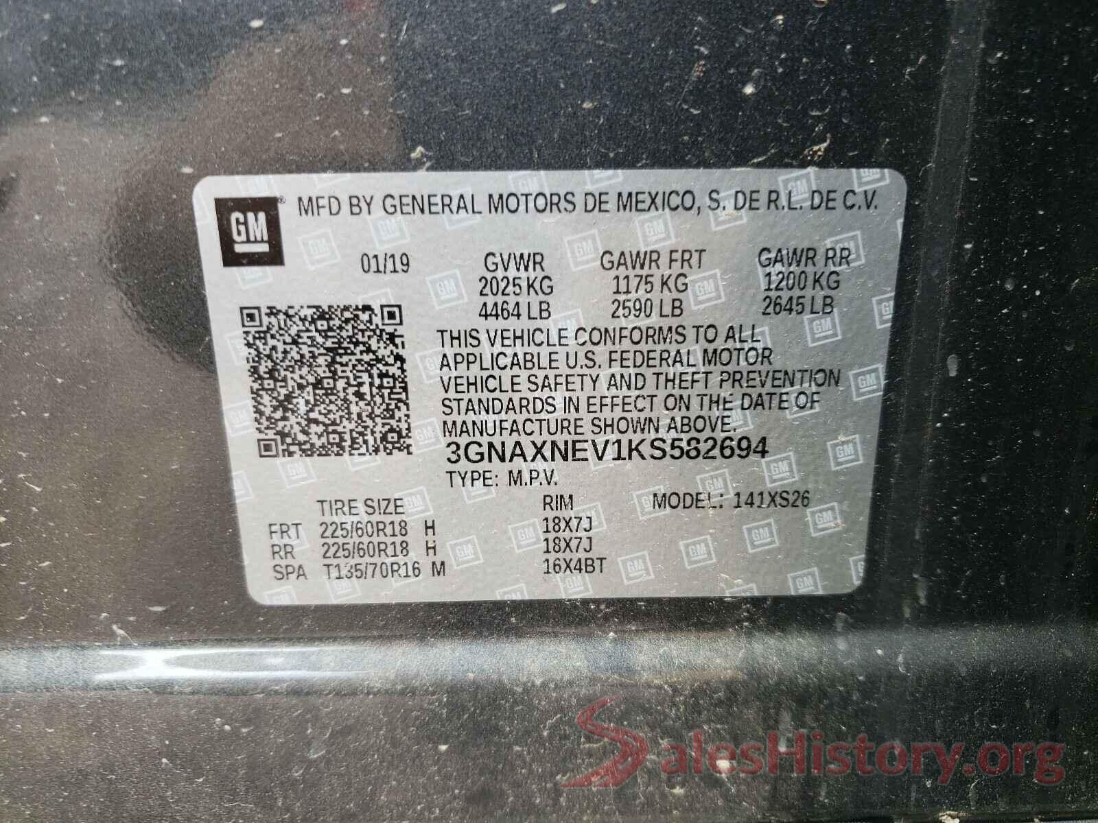 3GNAXNEV1KS582694 2019 CHEVROLET EQUINOX